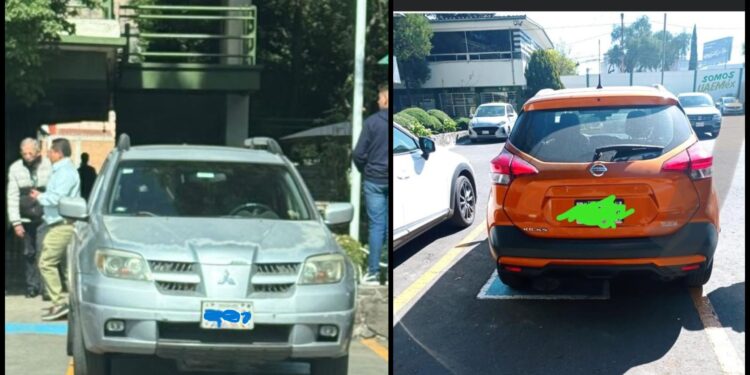 Fotos de vehículos que ocupan lugares para discapacitados en la prepa 3 de la UAEMéx.