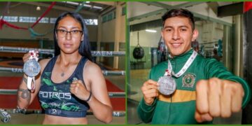 Yair Rodríguez Castañeda y Cristina Karen Garatachia Uribe, ganaron medalla de plata en kickboxing en la Universiada de Aguascalientes 2024.