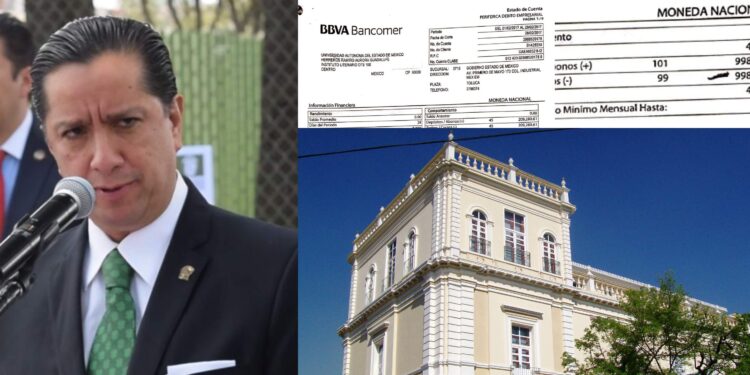 Los tres botones de muestra son Aurora Guadalupe Herreros Ramiro, Jorge Edgar Bernáldez García y Alda Beatriz Martínez Tavera, nombres que aparecen como usuarios en los estados de cuenta bancarios de BBVA Bancomer de tarjetas de débito empresarial a nombre de la UAEMéx