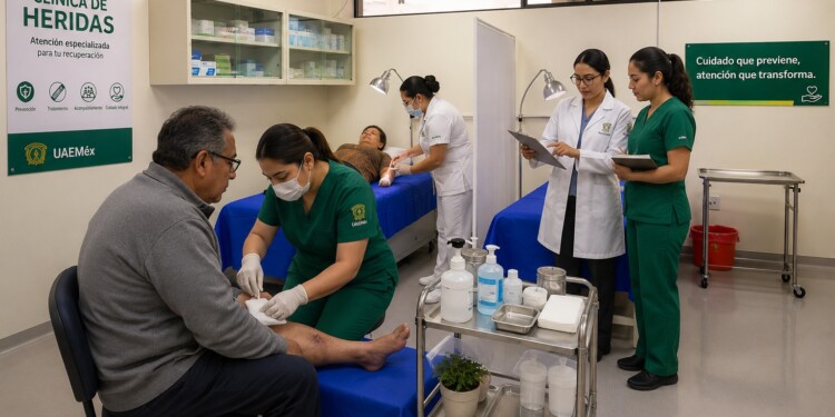 La UAEMéx inauguró una Clínica de Heridas para atender lesiones crónicas y de difícil cicatrización, especialmente aquellas relacionadas con diabetes, úlceras por presión y traumatismos.