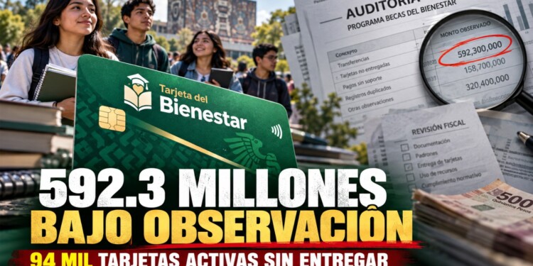 592.3 millones de pesos en becas bajo observación, más de 67 mil registros con problemas de validación y 94 mil tarjetas activas sin entregar.
